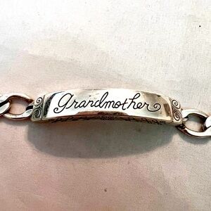 Brighton ID Style Bar Bracelet Chain inscribed “Grandmother” Silver Plated EUC